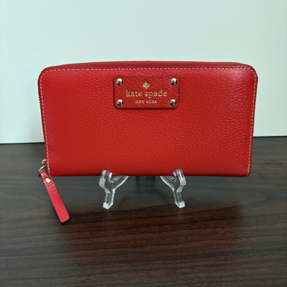 Kate Spade Neda Wellesley Zip-Around Leather Wallet Garnet Quiet Luxury Chic